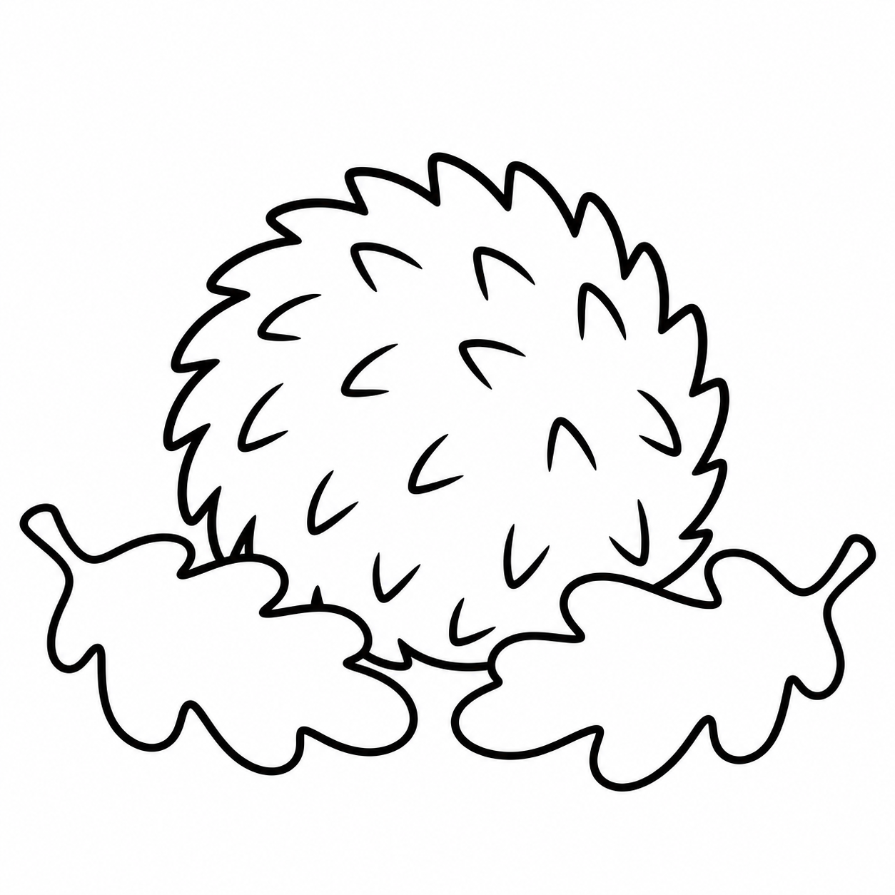 Ёж свернулся — Ёж свернулся клубочком на опавших листьях: мордочка и лапки полностью спрятаны, только округлая колючая спинка. Рядом два крупных дубовых листа без мелких прожилок.