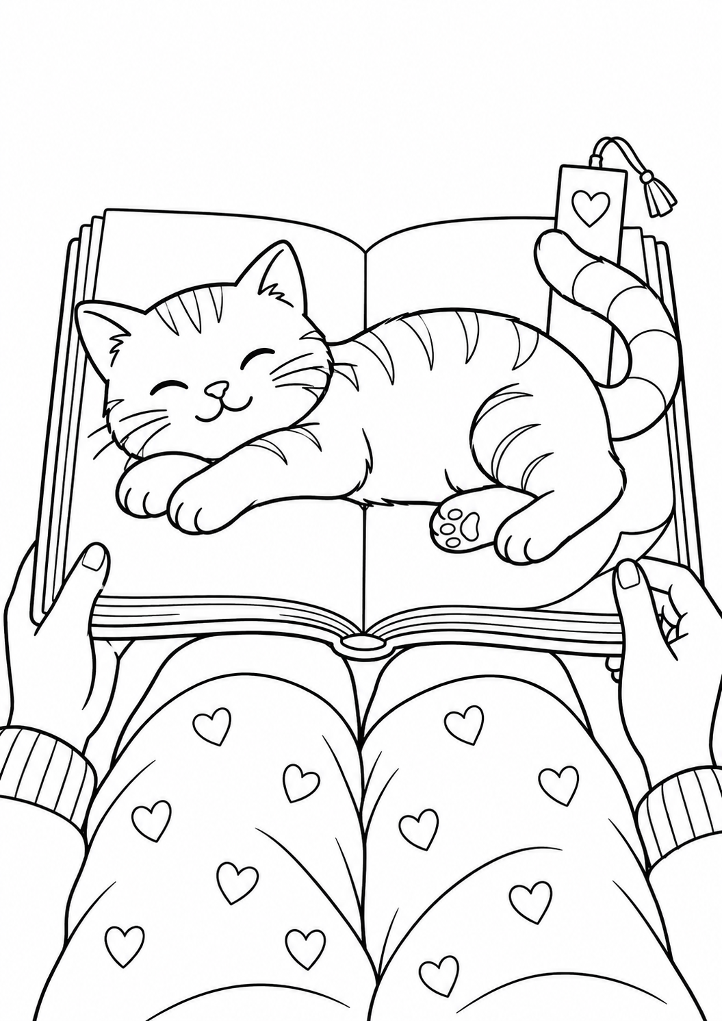 Раскраска для детей: кот на книге