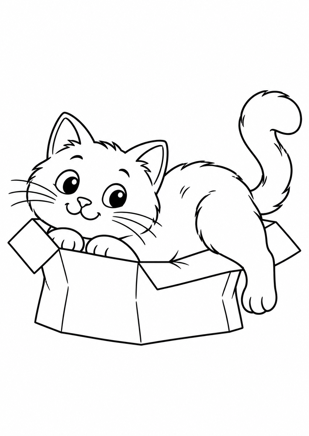 Раскраска для детей: кот в коробке